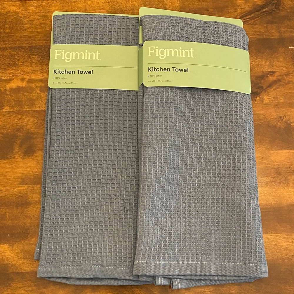 Figmint Waffle Weave Kitchen Towels in Blue NEW